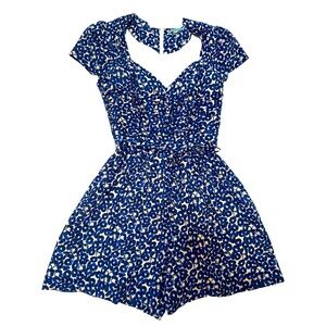 Anthropologie blue and white floral romper